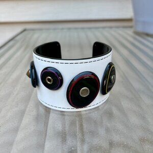 Statement Designer Cuff Bracelet Resin Black White Cubist Geometric 3D Modernist